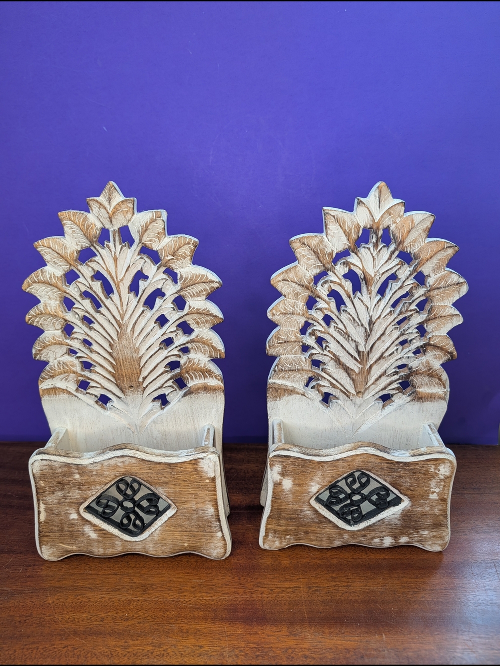 Set of 2 Husna Imports Hand-Crafted Mango Wood Carved Letter Boxes